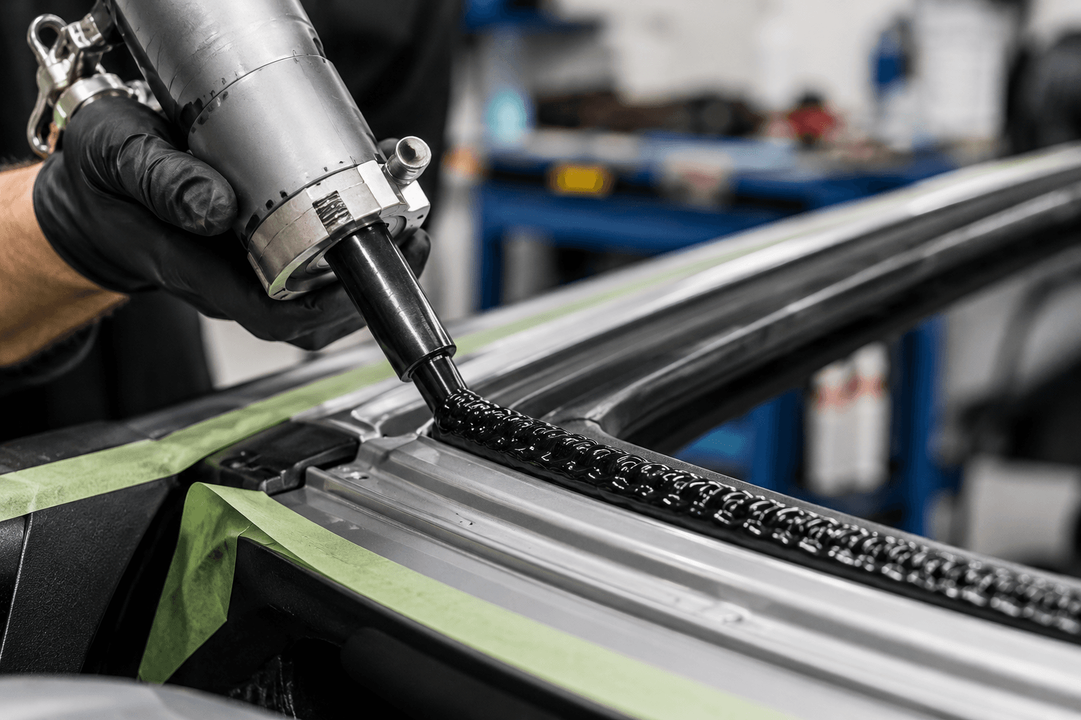 Applying precision sealant to vehicle frame