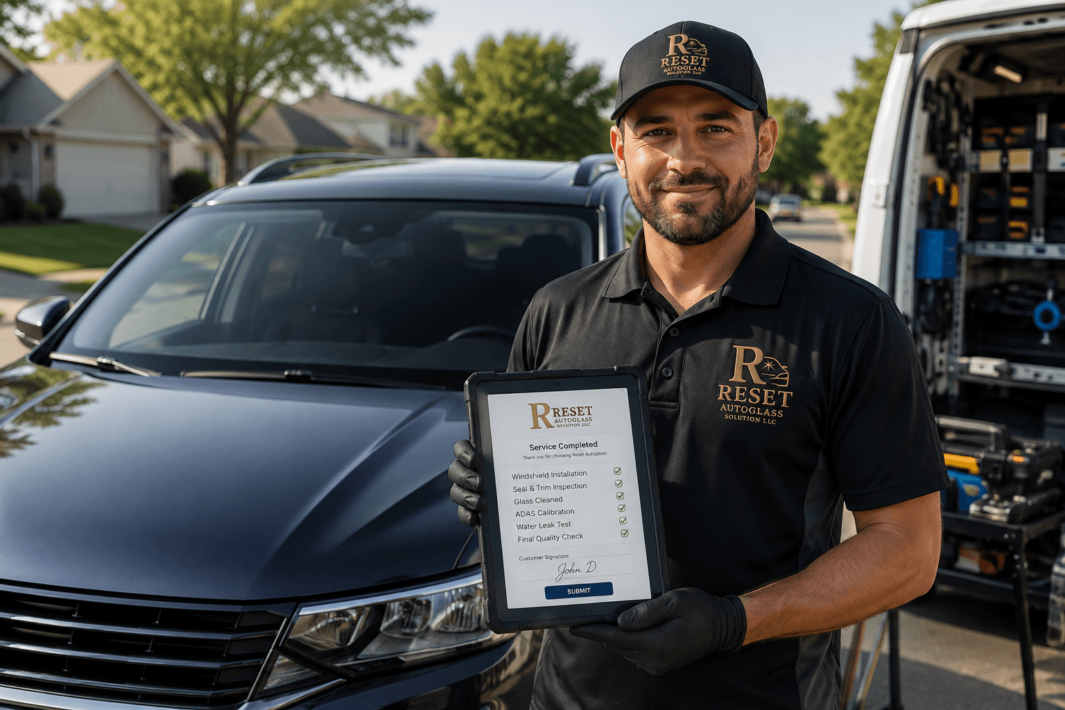 Reset Auto Glass technician presenting service
